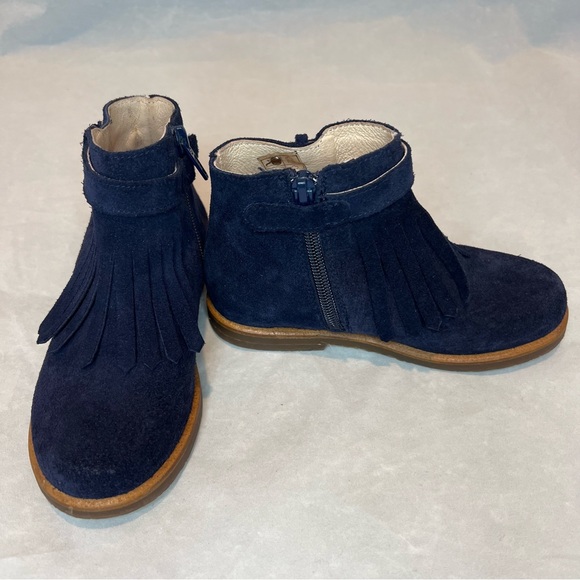 Jacadi Paris Lola Fringe Suede Leather Navy Blue Boots Girls Shoes Booties NWOB - Picture 2 of 9